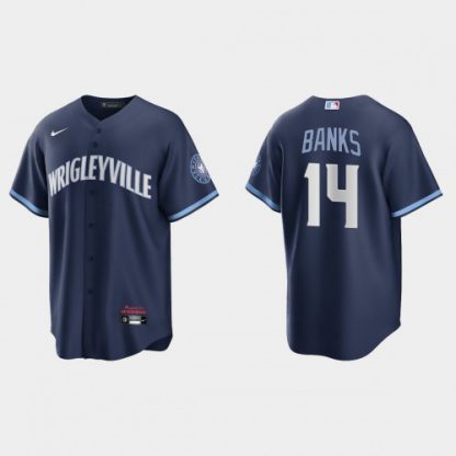 Chicago Chicago Cubs #14 Ernie Banks Men's Nike 2021 City Connect Fans Version Navy MLB Jersey