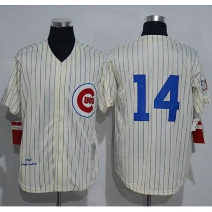 Mitchell And Ness 1969 Chicago Cubs #14 Ernie Banks Cream Strip Throwback Stitched MLB Jersey