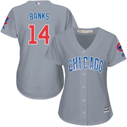 Chicago Cubs #14 Ernie Banks Grey Road Women's Stitched MLB Jersey