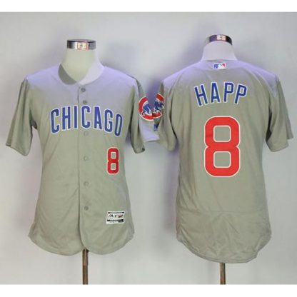 Chicago Cubs #8 Ian Happ Grey Flexbase Authentic Collection Road Stitched MLB Jersey