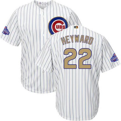Chicago Cubs #22 Jason Heyward White(Blue Strip) 2017 Gold Program Cool Base Stitched MLB Jersey