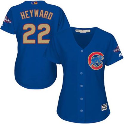 Chicago Cubs #22 Jason Heyward Blue 2017 Gold Program Cool Base Women's Stitched MLB Jersey