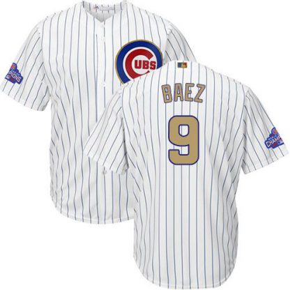Chicago Cubs #9 Javier Baez White(Blue Strip) 2017 Gold Program Cool Base Stitched MLB Jersey