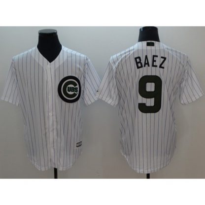 Chicago Cubs #9 Javier Baez White(Blue Strip) New Cool Base 2018 Memorial Day Stitched MLB Jersey