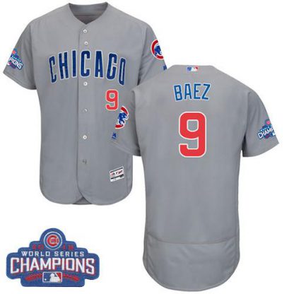 Chicago Cubs #9 Javier Baez Grey Flexbase Authentic Collection Road 2016 World Series Champions Stitched MLB Jersey