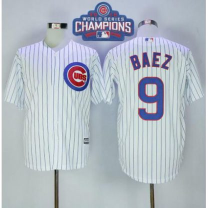 Chicago Cubs #9 Javier Baez White(Blue Strip) New Cool Base 2016 World Series Champions Stitched MLB Jersey