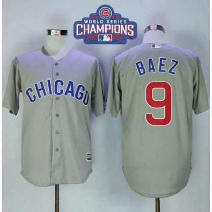Chicago Cubs #9 Javier Baez Grey New Cool Base 2016 World Series Champions Stitched MLB Jersey