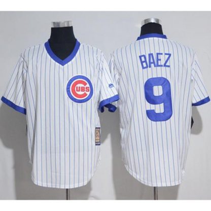 Chicago Cubs #9 Javier Baez White Strip Home Cooperstown Stitched MLB Jersey