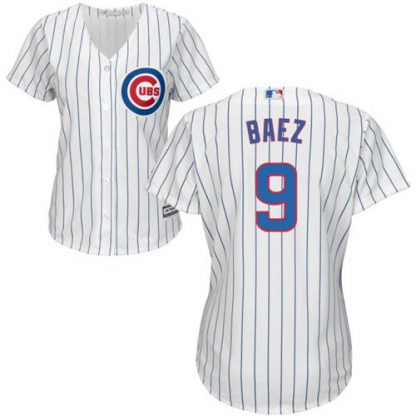 Chicago Cubs #9 Javier Baez White(Blue Strip) Home Women's Stitched MLB Jersey