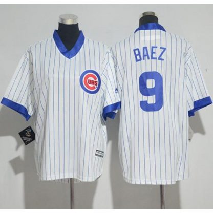 Chicago Cubs #9 Javier Baez White(Blue Strip) Cooperstown Stitched Youth MLB Jersey