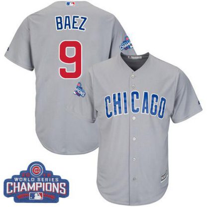 Chicago Cubs #9 Javier Baez Grey Road 2016 World Series Champions Stitched Youth MLB Jersey