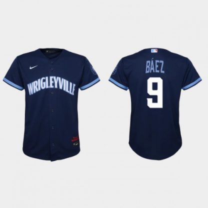 Chicago Chicago Cubs #9 Javier Baez Youth Nike 2021 City Connect Navy MLB Jersey