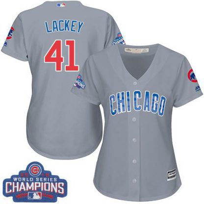 Chicago Cubs #41 John Lackey Grey Road 2016 World Series Champions Women's Stitched MLB Jersey