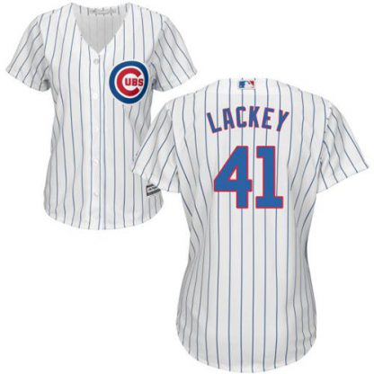 Chicago Cubs #41 John Lackey White(Blue Strip) Home Women's Stitched MLB Jersey