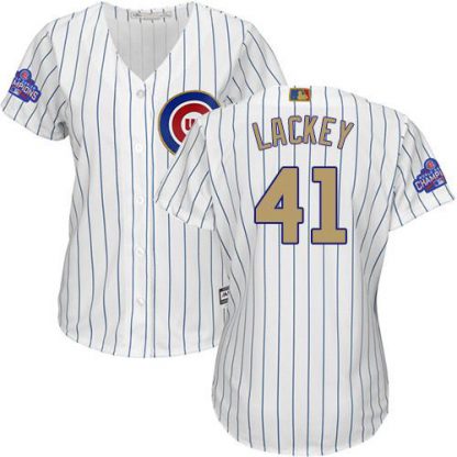 Chicago Cubs #41 John Lackey White(Blue Strip) 2017 Gold Program Cool Base Women's Stitched MLB Jersey