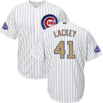 Chicago Cubs #41 John Lackey White(Blue Strip) 2017 Gold Program Cool Base Stitched Youth MLB Jersey