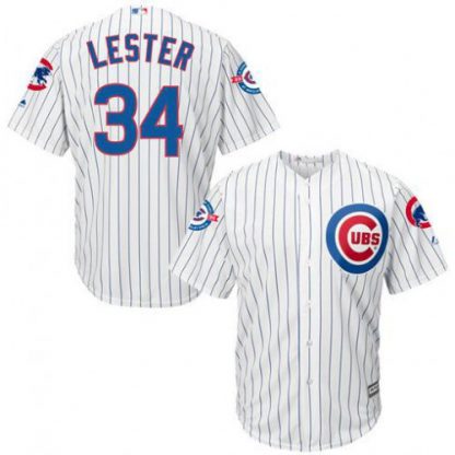 Chicago Cubs #34 Jon Lester White Strip New Cool Base with 100 Years at Wrigley Field Commemorative Patch Stitched MLB Jersey