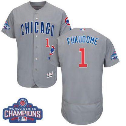 Chicago Cubs #1 Kosuke Fukudome Grey Flexbase Authentic Collection Road 2016 World Series Champions Stitched MLB Jersey