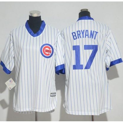 Chicago Cubs #17 Kris Bryant White(Blue Strip) Cooperstown Women's Stitched MLB Jersey
