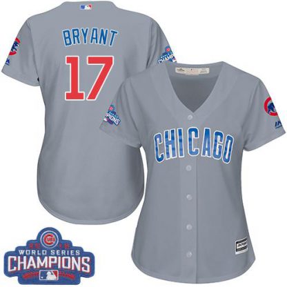 Chicago Cubs #17 Kris Bryant Grey Road 2016 World Series Champions Women's Stitched MLB Jersey