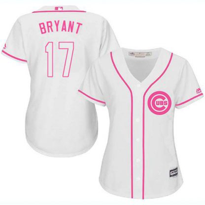 Chicago Cubs #17 Kris Bryant White/Pink Fashion Women's Stitched MLB Jersey