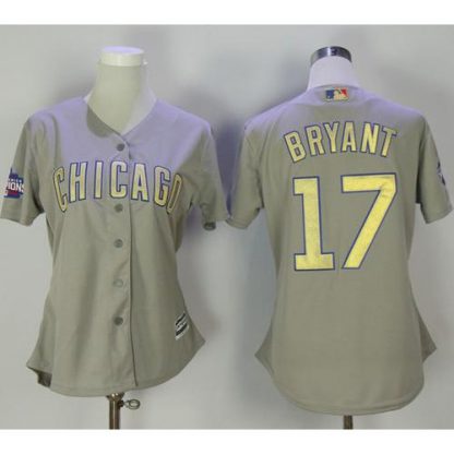 Chicago Cubs #17 Kris Bryant Grey 2017 Gold Program Cool Base Women's Stitched MLB Jersey