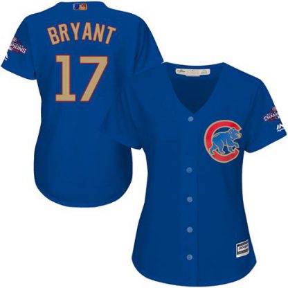 Chicago Cubs #17 Kris Bryant Blue 2017 Gold Program Cool Base Women's Stitched MLB Jersey
