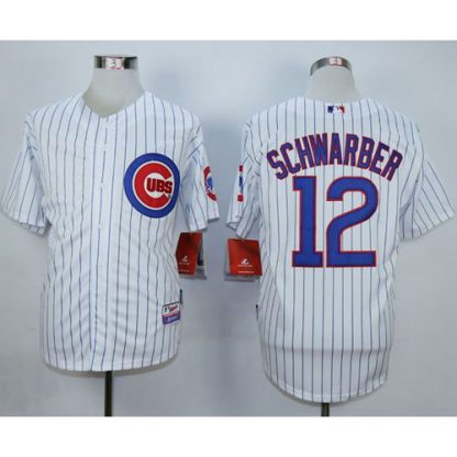 Chicago Cubs #12 Kyle Schwarber White Strip Cool Base Stitched MLB Jersey
