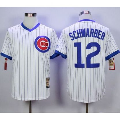 Chicago Cubs #12 Kyle Schwarber White Strip Home Cooperstown Stitched MLB Jersey