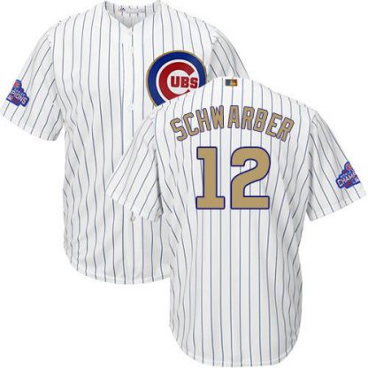 Chicago Cubs #12 Kyle Schwarber White(Blue Strip) 2017 Gold Program Cool Base Stitched MLB Jersey