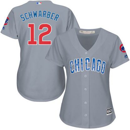 Chicago Cubs #12 Kyle Schwarber Grey Road Women's Stitched MLB Jersey