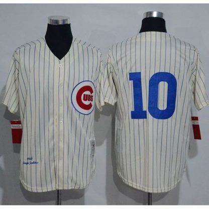 Mitchell And Ness 1969 Chicago Cubs #10 Ron Santo Cream Strip Throwback Stitched MLB Jersey