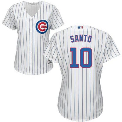 Chicago Cubs #10 Ron Santo White(Blue Strip) Home Women's Stitched MLB Jersey