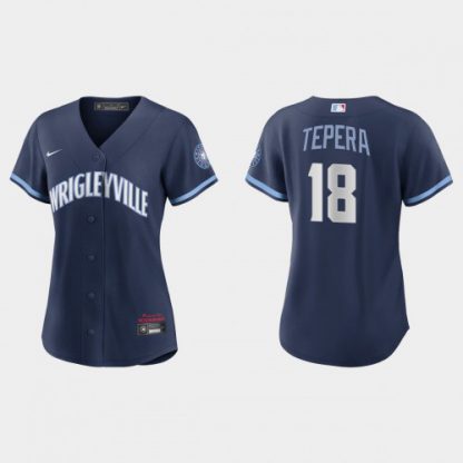 Chicago Chicago Cubs #18 Ryan Tepera Women's Nike 2021 City Connect Navy MLB Jersey