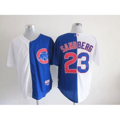Chicago Cubs #23 Ryne Sandberg White/Blue Split Fashion Stitched MLB Jersey