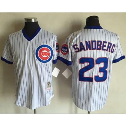 Mitchell And Ness Chicago Cubs #23 Ryne Sandberg White(Blue Strip) Throwback Stitched MLB Jersey