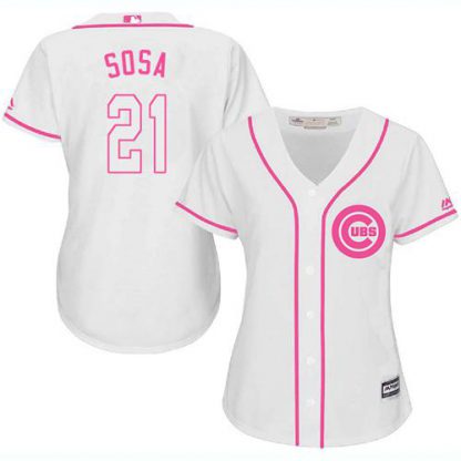 Chicago Cubs #21 Sammy Sosa White/Pink Fashion Women's Stitched MLB Jersey