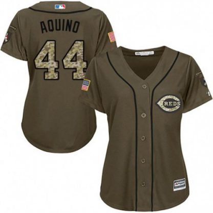 Cincinnati Reds #44 Aristides Aquino Green Salute to Service Women's Stitched MLB Jersey