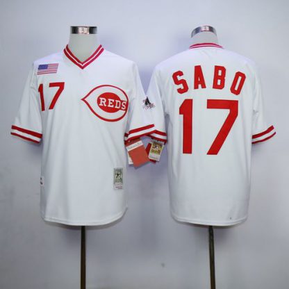 Mitchell And Ness 1990 Cincinnati Reds #17 Chris Sabo White Throwback Stitched MLB Jersey