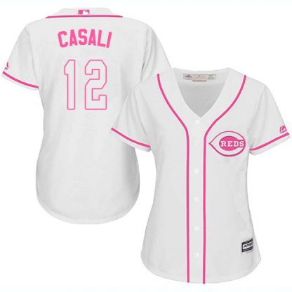 Cincinnati Reds #12 Curt Casali White/Pink Fashion Women's Stitched MLB Jersey
