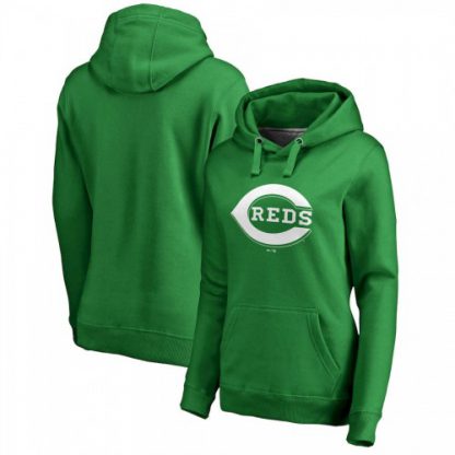 Cincinnati Cincinnati Reds Majestic Women's St. Patrick's Day White Logo Pullover Hoodie Kelly Green