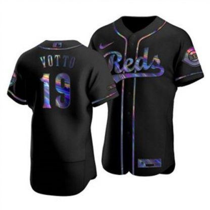 Cincinnati Cincinnati Reds #19 Joey Votto Men's Nike Iridescent Holographic Collection MLB Jersey - Black