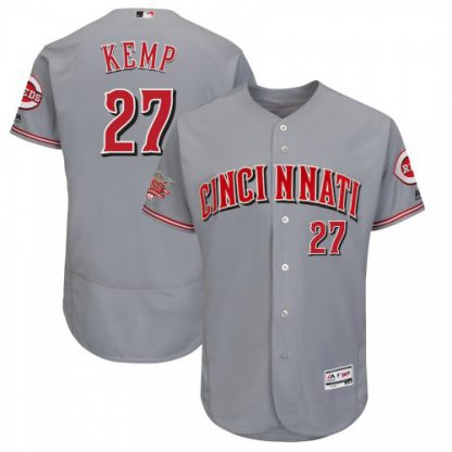 Men's Cincinnati Reds #27 Matt Kemp Majestic Gray 150th Anniversary Road Authentic Collection Flex Base Player Jersey