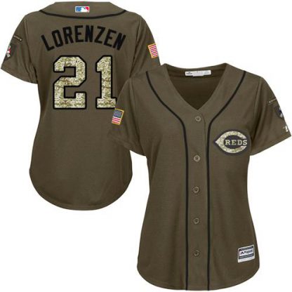 Cincinnati Reds #21 Michael Lorenzen Green Salute to Service Women's Stitched MLB Jersey