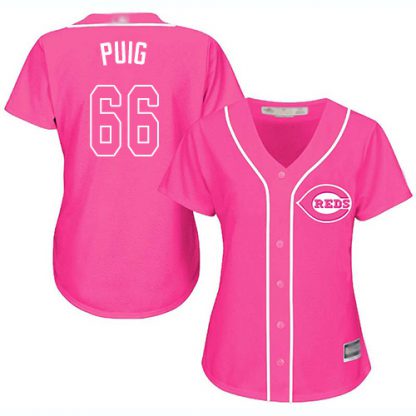 Cincinnati Reds #66 Yasiel Puig Pink Fashion Women's Stitched MLB Jersey
