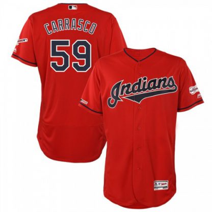 Cleveland Cleveland Guardians #59 Carlos Carrasco Majestic Alternate 2019 All-Star Game Patch Flex Base Player Jersey Scarlet