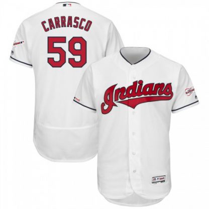 Cleveland Cleveland Guardians #59 Carlos Carrasco Majestic Home 2019 All-Star Game Patch Flex Base Player Jersey White