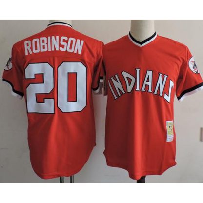Mitchell And Ness Cleveland Guardians #20 Eddie Robinson Red Throwback Stitched MLB Jersey