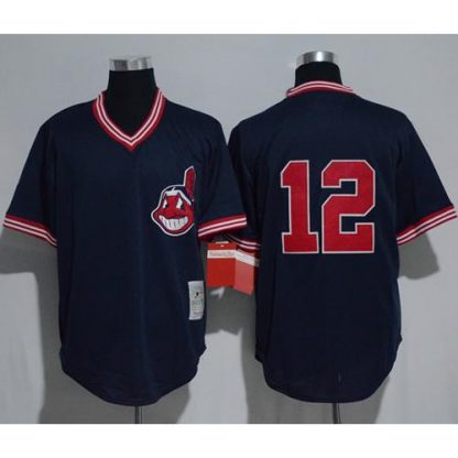 Mitchell And Ness Cleveland Guardians #12 Francisco Lindor Navy Blue Throwback Stitched MLB Jersey