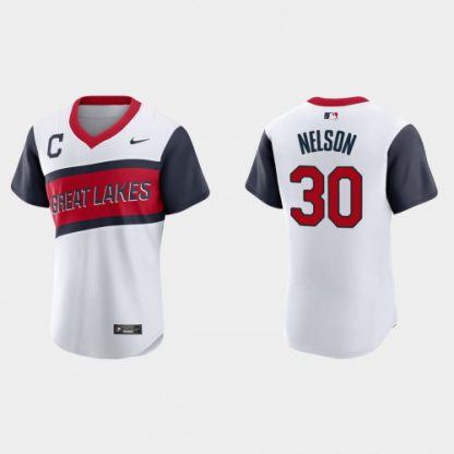 Cleveland Cleveland Guardians #30 Kyle Nelson Men's Nike White 2021 Little League Class Authentic MLB Jersey
